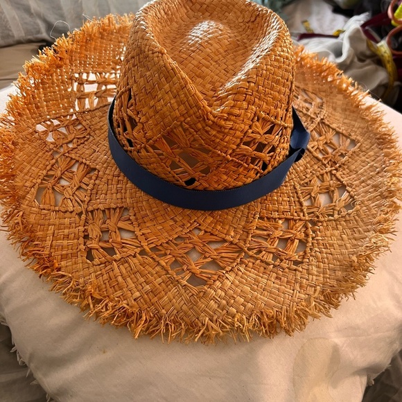 Rag & Bone straw ella hat with blue ribbon! NWOT - Picture 2 of 3